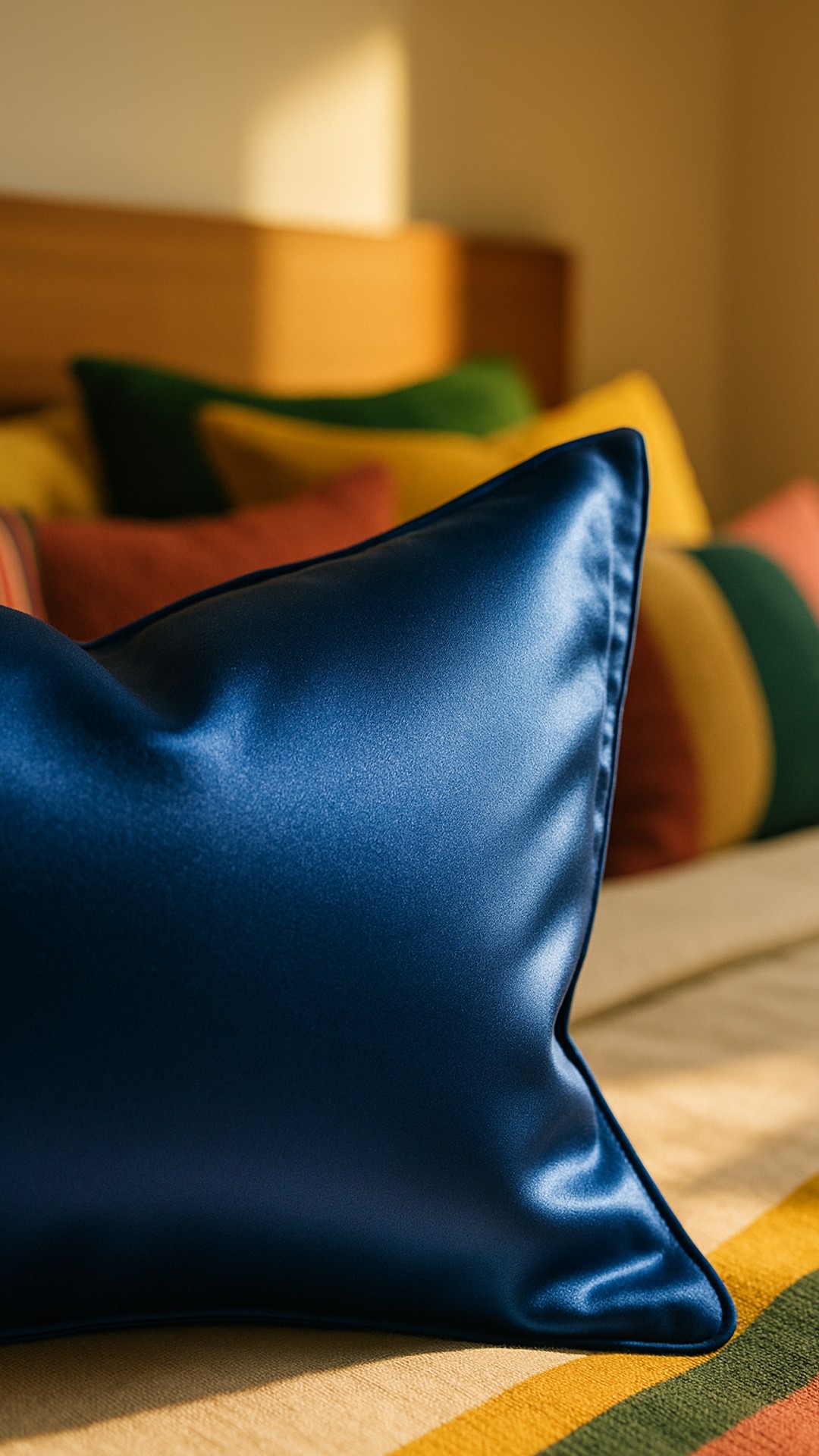 Explore the tactile elegance of our rich cobalt sateen pillow, where luxury meets vivid depth.