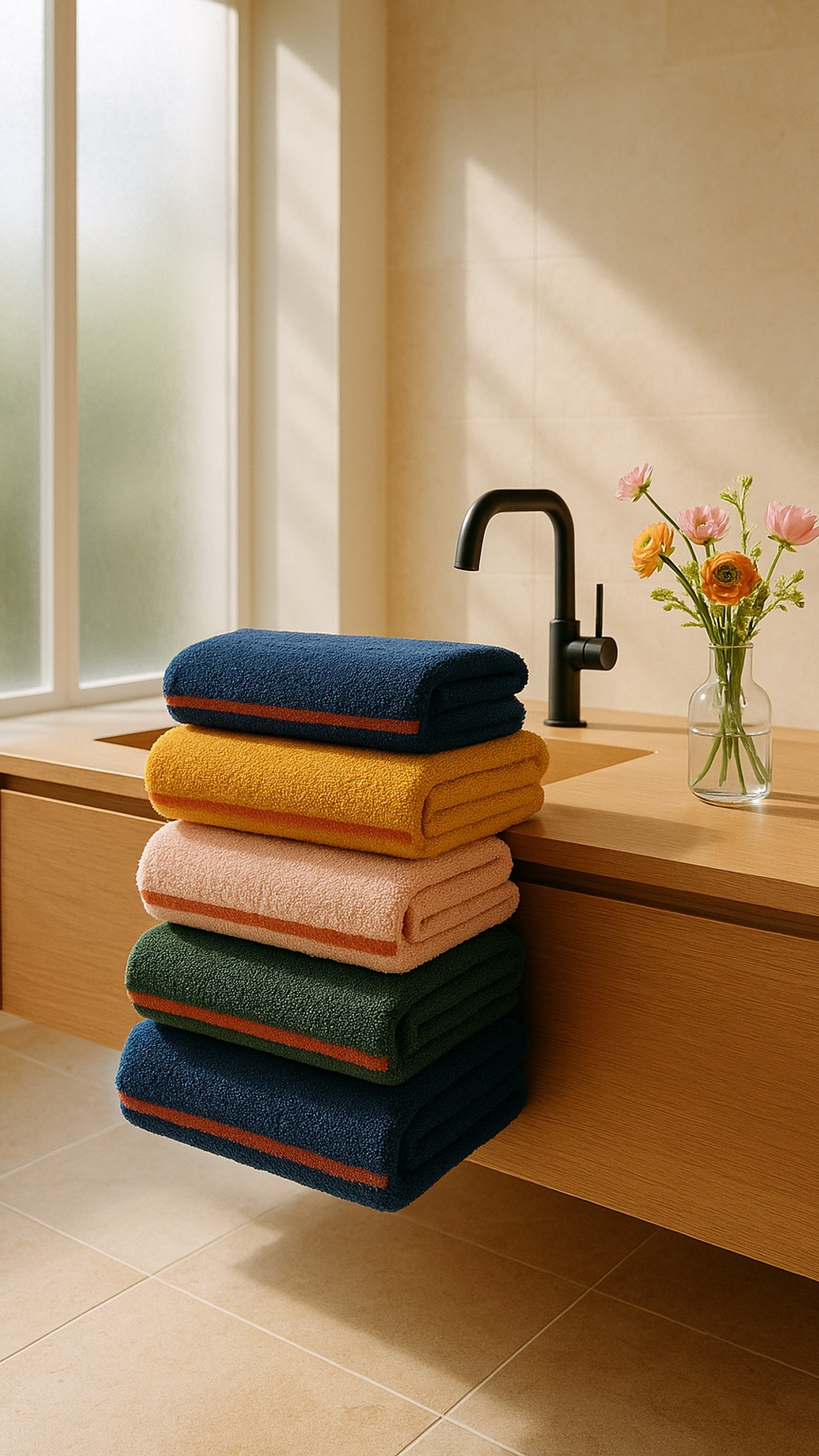 Indulge in the ultimate spa-like experience with beautifully crafted Turkish cotton towels, perfect for a refreshing spring morning.