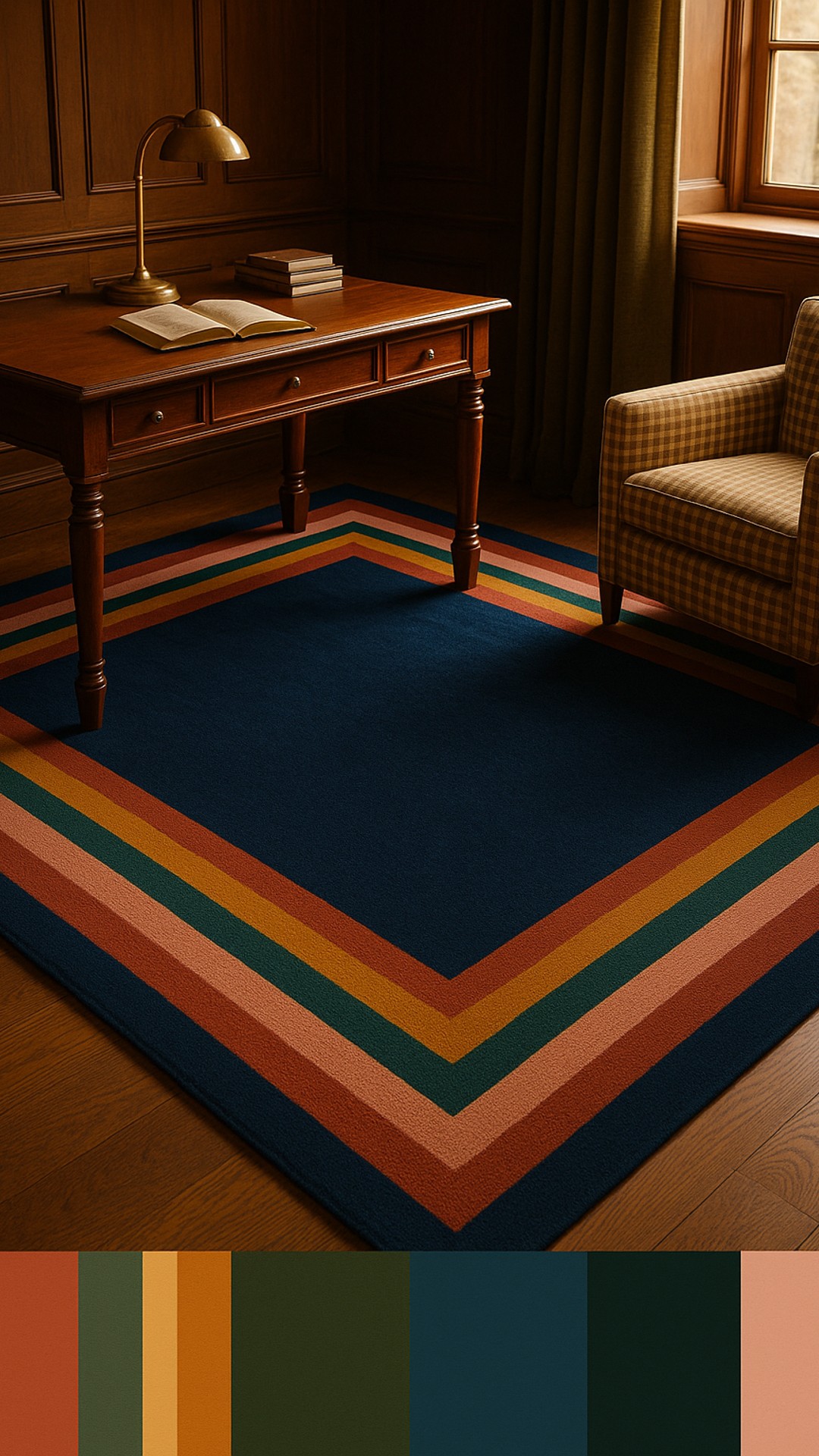 Elevate your study with a pop of colour and texture. This rug commands attention and sophistication.