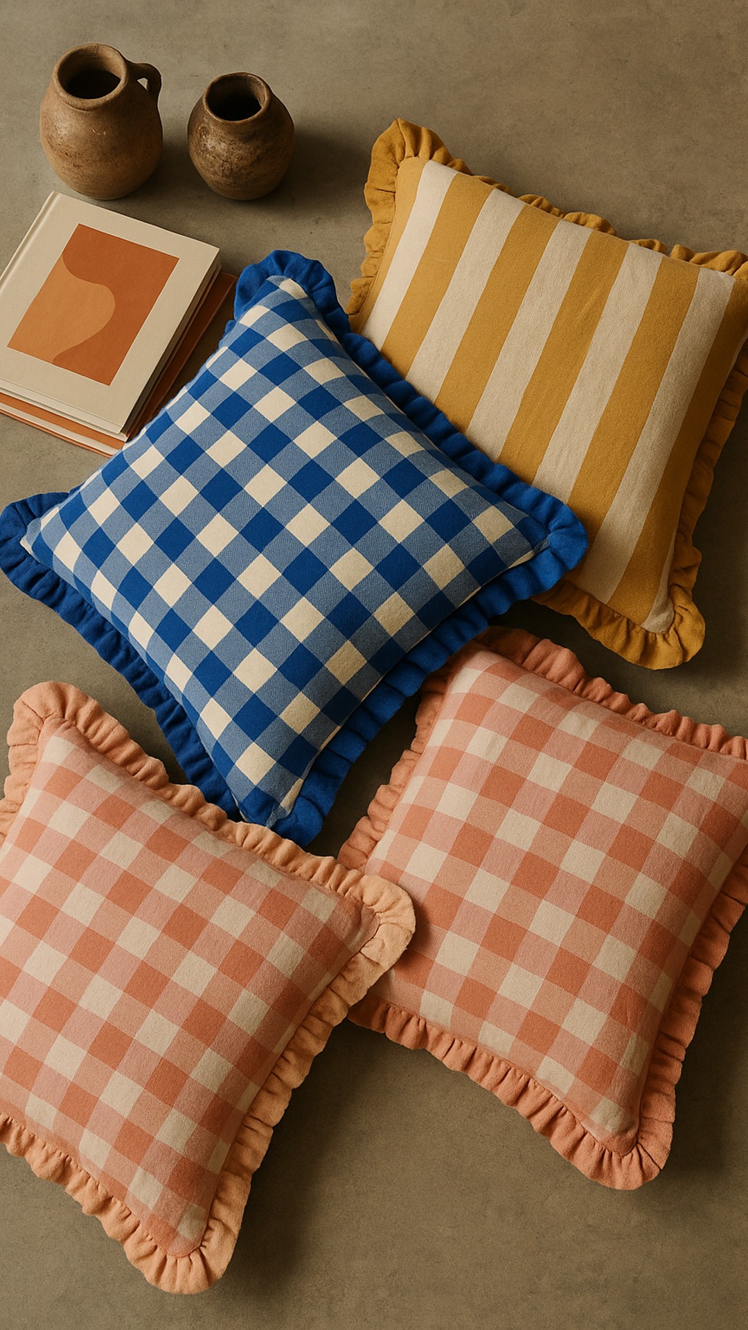 Indulge in a springtime palette of playful patterns and rich textures. Each cushion tells its own vibrant story.
