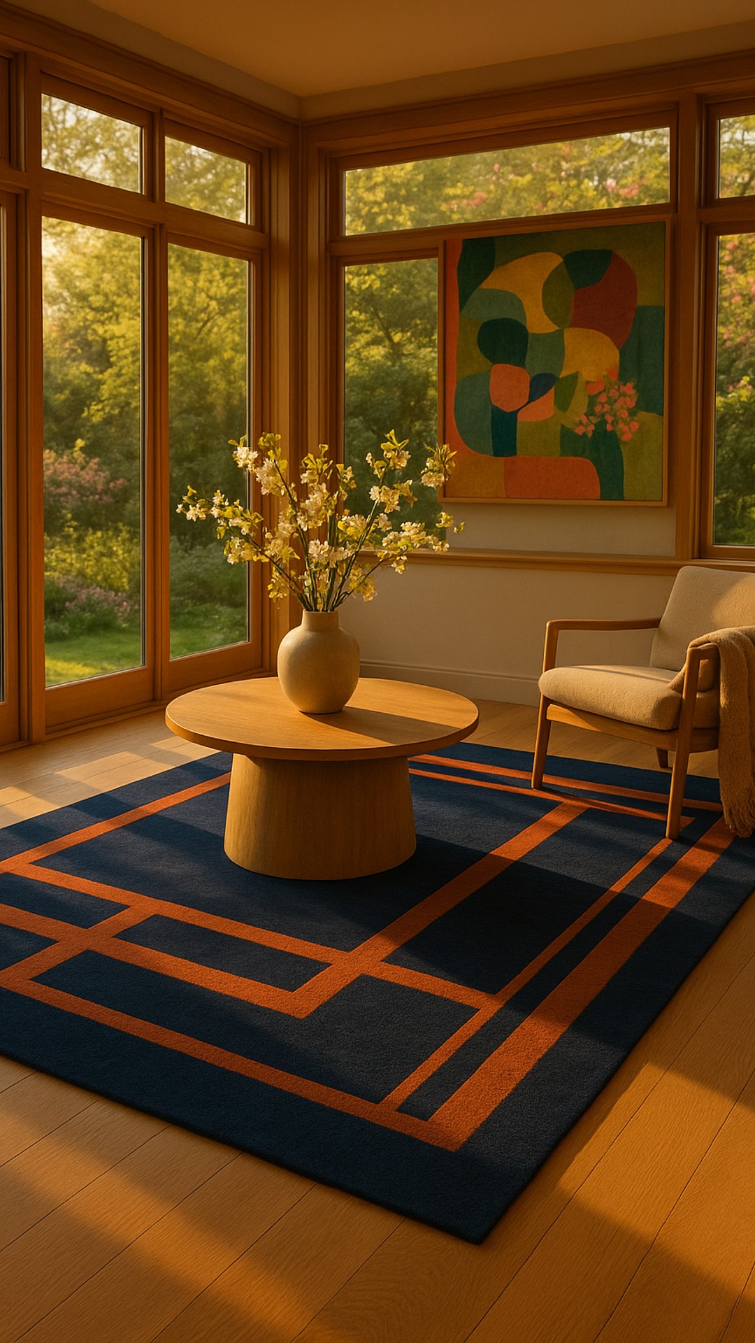 Step into spring with a rug that transforms your space, blending bold geometrics with the season's natural beauty.